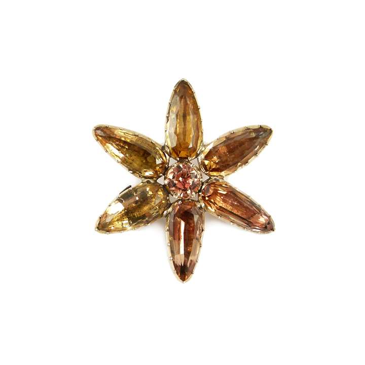 Antique foiled golden topaz flowerhead brooch